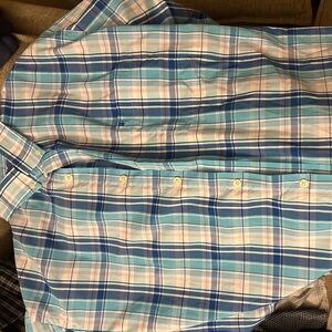 IZOD Blue Plaid Long Sleeve Dress Shirt